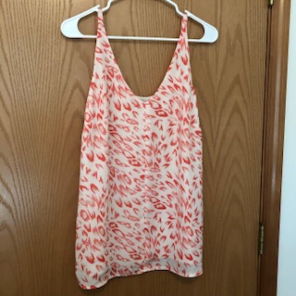 CAbi NWOT Strappy Cool Sleeveless Tank Top Fully Lined Red Ivory Cheetah Small S